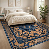 Orange Navy Medallion Persian Area Rug