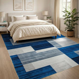 Blue and Teal Modern Navy Blue Geometric Block Area Rug