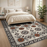 Terracotta Floral Persian Area Rug on Beige
