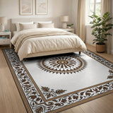 Ornate Brown Sunburst Medallion Rug