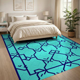 Blue and Teal Teal Geometric Interlock Area Rug