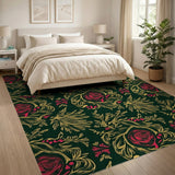 Emerald Rose Swirl Floral Area Rug