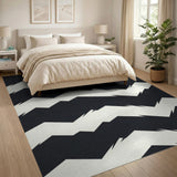 Black White Jagged Peaks Geometric Rug