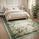 Green Floral Vintage Washable Area Rug