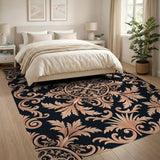 Gold and Silver Elegant Black Gold Ornate Persian Rug