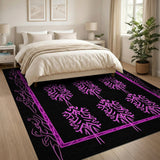 Pink Ornate Tree Motif Black Area Rug
