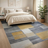 Modern Geometric Grey and Gold Area Rug