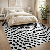Black White Brushed Dots Abstract Area Rug