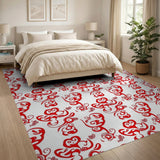 Playful Red Cartoon Monkey Area Rug