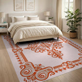 Ornate Red Scroll Border Medallion Rug