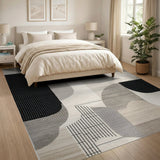 Bold Geometric Abstract Area Rug Black White