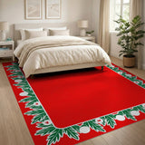 Festive Red Holly Berry Border Area Rug