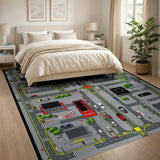 Multi-color and Patterns Cartoon City Street Traffic Area Rug