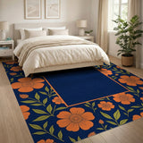 Orange Floral Navy Blue Area Rug