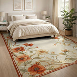 Vintage Orange Poppy Floral Area Rug