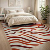 Abstract Red Wave Washable Area Rug