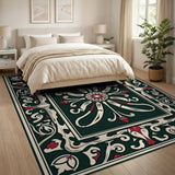 Ornate Dark Green Persian Medallion Rug
