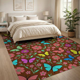Vibrant Butterfly Flower Pattern Area Rug