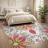 Vibrant Pink Yellow Floral Medallion Rug