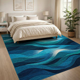 Layered Blue Teal Waves Abstract Area Rug