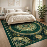 Golden Mandala Emerald Green Area Rug