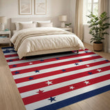 ODIKA Patriotic Stars and Stripes Washable Low Pile Area Rug - Non-Slip & Pet Friendly