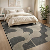 Wavy Abstract Black White Area Rug