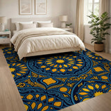 Navy Blue Vibrant Orange Persian Mandala Rug