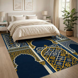 Navy Blue Ornate Moroccan Arch Area Rug
