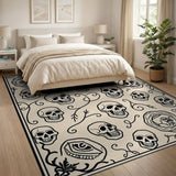 Vintage Black Skull Vine Pattern Area Rug