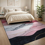 Abstract Pink Marble Gold Area Rug