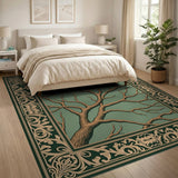 Ornate Bare Tree Branch Green Area Rug