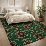 Multi-color and Patterns Ornate Emerald Green Gold Damask Area Rug