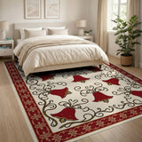 Elegant Red Bellflower Floral Area Rug