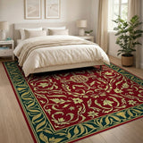 Crimson Red Persian Floral Area Rug with Gold Accents