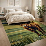 Highland Cow Geometric Green Pasture Rug