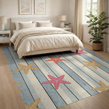 Coastal Starfish on Blue Wood Plank Rug