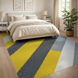 Bold Yellow Grey Diagonal Stripe Geometric Rug