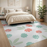 Coral Bloom Teal Leaf Watercolor Area Rug