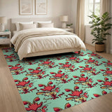 Vibrant Red Floral Teal Area Rug