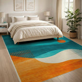 Teal Geometric Abstract Area Rug with Orange Circles