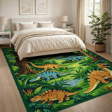 Green Dinosaur Jungle Adventure Kids Area Rug