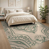 Traditional Persian Beige and Neutral Ornate Green Floral Medallion Area Rug