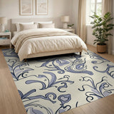 Blue and Teal Elegant Blue Floral Swirl Area Rug