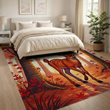 Autumn Red Deer Forest Area Rug