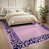 Elegant Pink Floral Vine Border Area Rug
