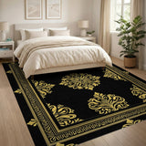 Gold and Silver Black Gold Ornate Persian Border Area Rug