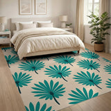 Blue and Teal Coastal Beach Teal Palm Frond Coastal Area Rug