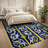 Navy Persian Border Rug with Gold Accents