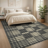 Distressed Black White Plaid Distressed Vintage Area Rug